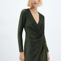 MANGO Knotted Lurex Wrap Mini Dress-image-57