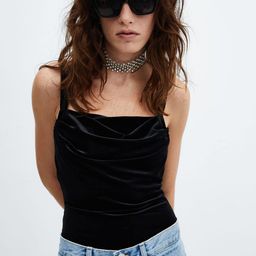MANGO Velvet Finish Cowl Neck Bodysuit-image-29