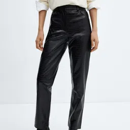 MANGO Women PU Coated Animal Effect Straight Trousers-image-9