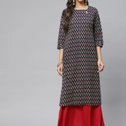 Aarika Women Navy Blue & Red Ethnic Motifs Printed Pure Cotton Kurta-30