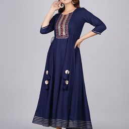 KALINI Navy Blue Embroidered Ethnic Maxi Dress-image-57