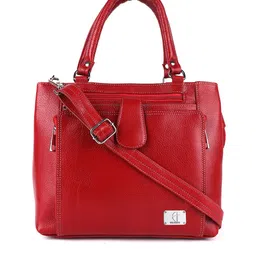 HiLEDER Red Leather Structured Handheld Bag with Cut Work-picture-33