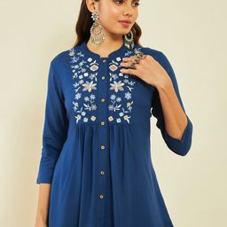 Soch Embroidered Mandarin Collar Three-Quarter Sleeves Tunic-image-96