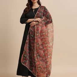 Dupatta Bazaar Printed Organza Dupatta with Thread Work-image-77