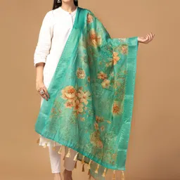 Kaizen TEXO FAB Floral Printed Tasselled Silk Dupatta with Thread Work-picture-18