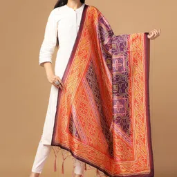 Kaizen TEXO FAB Printed Bandhani Silk Tasselled Dupatta with Thread Work-54