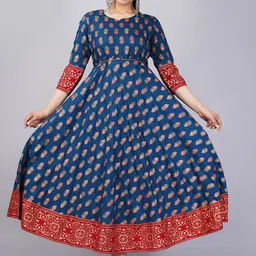 KALINI Floral Printed Fit & Fare Maxi Ethnic Dresses-image-87