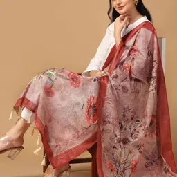 Kaizen TEXO FAB Printed Silk Dupatta with Thread Work image 3