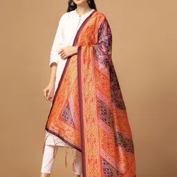 Kaizen TEXO FAB Printed Bandhani Silk Tasselled Dupatta with Thread Work image 4
