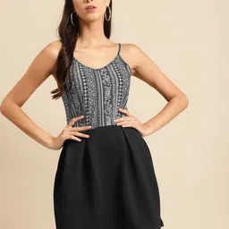 DODO & MOA Women Black & White Printed Pleated A-Line Dress-image-53