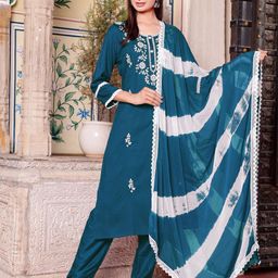 R RANAK CREATION Floral Embroidered Regular Thread Work Kurta with Trousers & With Dupatta-image-9