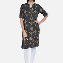 RANGMANCH BY PANTALOONS Women Charcoal Floral Printed Thread Work Kurta-picture-44