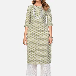 Vbuyz Women Green Ethnic Motifs Printed Flared Sleeves Mirror Work Kurta-image-21