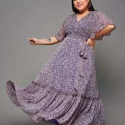Miss Chase A+ Plus Size Abstract Printed Flared V-Neck Maxi Dress-10