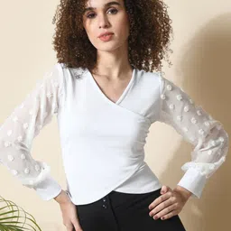 IUGA V-Neck Puff Sleeves Wrap Top-image-65