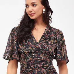 Harpa Ethnic Motifs Printed Flared Sleeve Wrap Top-picture-18