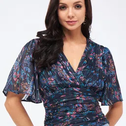 Harpa Floral Print V-Neck Flared Sleeve Wrap Top-image-31