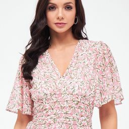 Harpa Floral Printed V-Neck Flared Sleeve Wrap Top-image-33