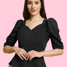 Fabflee Sweetheart Neck Puff Sleeve Peplum Top-image-99