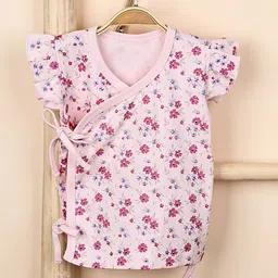 Moms Home Floral Print Flutter Sleeve Organic Cotton Wrap Top-picture-47