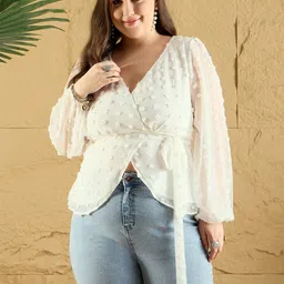 Berrylush Curve Plus Size Bishop Sleeves Wrap Top-picture-13