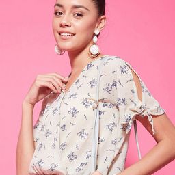 CHIMPAAANZEE Beige Floral Print V-Neck Wrap Top-image-66