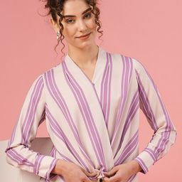 Globus Striped Wrap Cuffed Sleeves Casual Top-image-49
