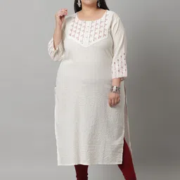 Rajnandini Women Beige Checked Flared Sleeves Chikankari Kurta-picture-27