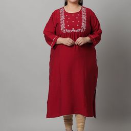 Rajnandini Women Plus Size Maroon Yoke Design Cotton Kurta-picture-14