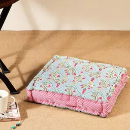 Fabindia Blue & Pink Floral Printed Square Floor Cushion-48