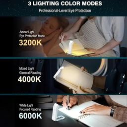FLYNGO Book Lamp for Night Reading, Rechargeable LED Study Light for Student, 3 Brightness & 3 Color Modes Clip-On (Clip-on Book Lamp) image 3