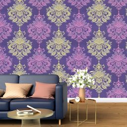 Jaamso Royals Purple & Cream Waterproof Damask Self Adhesive Wallpaper-55