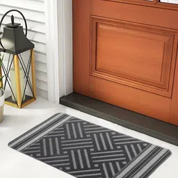 FABINALIV Grey & Black Patterned Anti-Skid Doormats-46