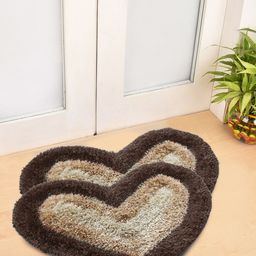 FABINALIV Brown 2-Pieces Anti-Skid Heart Shaped Door Mats-24
