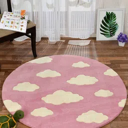 PRESTO Pink & Cream-Coloured Cloud Geometric Hand-Tufted Wool Circular Floor Carpet-26
