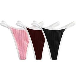 Women's Triangle Bikini Double Straps Tie Side String, Comfortable Cotton Fabric Double Strap Bikini (Pack of 3) image 1