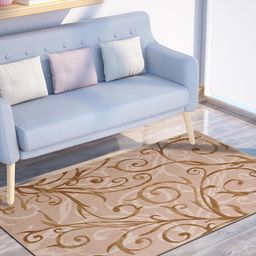 PRESTO Beige Floral Design Anti-Skid Carpet-35