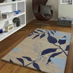 PRESTO Beige & Navy Blue Floral Contemporary No Shredding Carpet-54