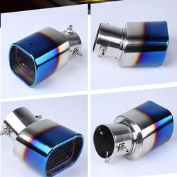 AutoBizarre Stainless Steel Burnt Blue Holographic Blue Square Shaped Pipe Car Exhaust Tail Muffler Tip Car End Pipe Tail Exhaust Show Pipe Universal for All Cars (Square Pipe Curved Bent) image 4