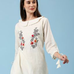YOELLA Organic Cotton Shirt Collar Embroidered Tunic-image-34
