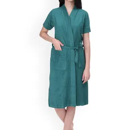 RedRose Teal-Blue Cotton Soft Bath Robe-picture-6