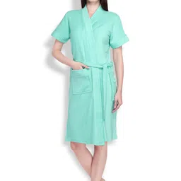 Sand Dune Women Sea Green Solid Pure Terry Cotton Knee-Length Bathrobe-image-72