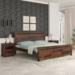 woodenmood Madhvi Solid Wood King Size Bed Without Storage Bed In Provincial Teak Finish-picture-11