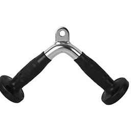 FSENTERPRISES Gym Machine Attachment Combo: Triceps Rope, Straight bar, V Shaped Handle, Rowing Handle & D Handle Pair | Exercise Machine Attachments with Black Rubberised Grip, Chrome Finish image 5