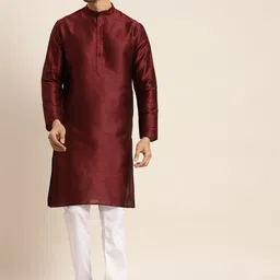Anug by SOJANYA Men Maroon Solid Kurta-image-17