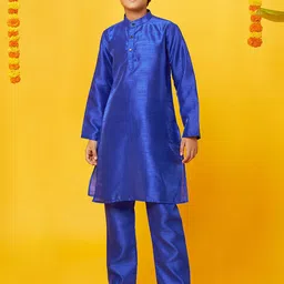 BonOrganik Boys Band Collar Pure Silk Straight Kurta with Pyjamas-57