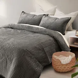 HOSTA HOMES Velvet Multilayer Quilted 280 GSM Bed Cover With 2 Pillow Cover-picture-11