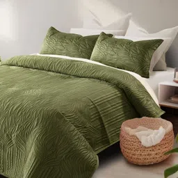 HOSTA HOMES Olive Textured 280 GSM Queen Size Duvet Cover-picture-24