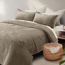 HOSTA HOMES Beige Textured 280 GSM Queen Size Duvet Cover-image-44