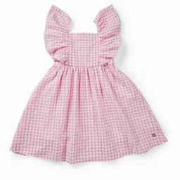Gini and Jony Girls Checked Flitter Sleeves Cotton Fit & Flare Dress-12